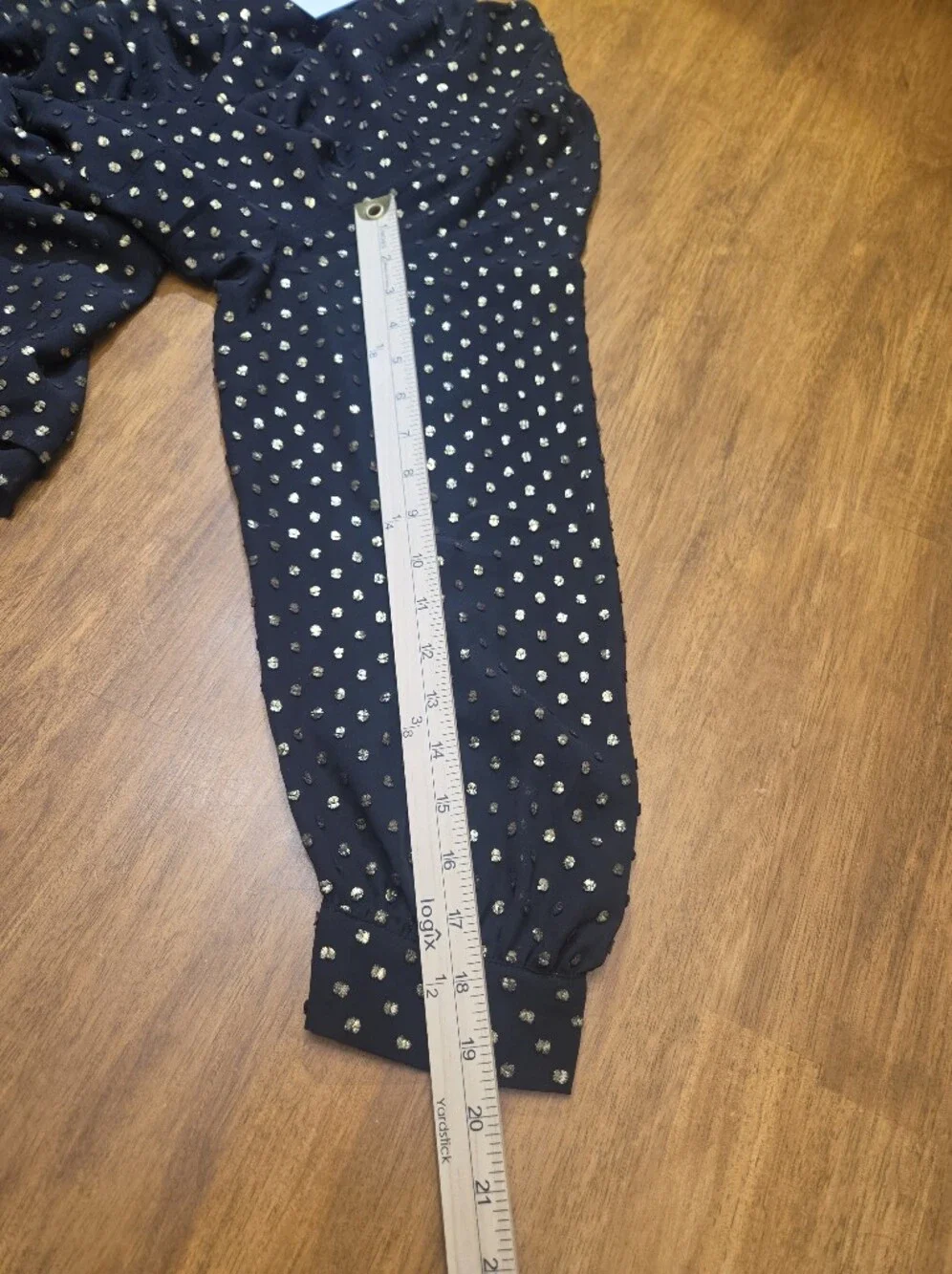 J. Crew Black Blouse with Gold Shimmer Clip-Dots Size 3x Sheer With Lining